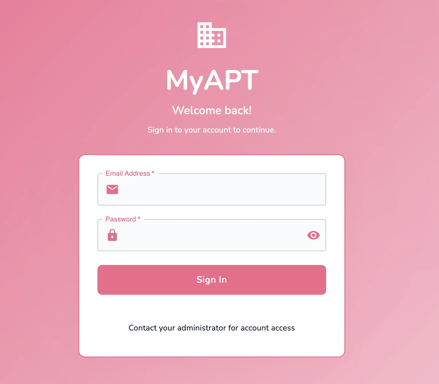 MyApt sign-in screen